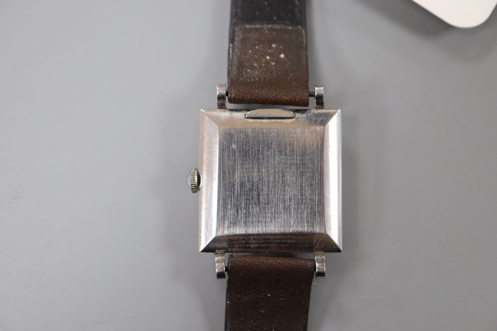 A gentlemans early 1940s stainless steel Omega manual wind square dial wrist watch